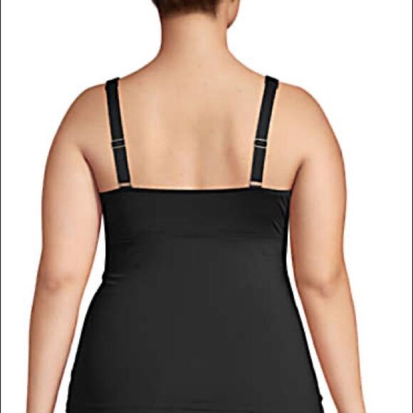 Land’s End Plus and Standard size V Neck wrap tankini top control Black Various - Picture 4 of 7